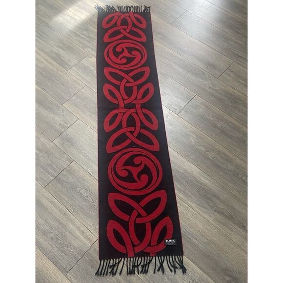 James Peter James Pure New Wool Scarf Wrap Red Black Art To Wear Unisex Fringe - Picture 4 of 8